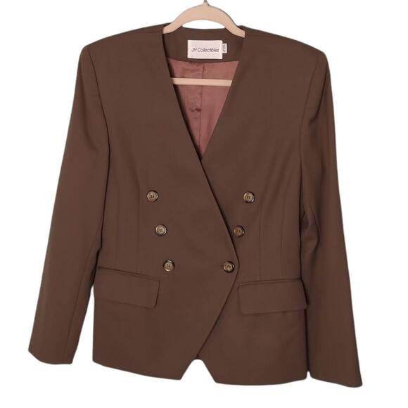 JH Collectibles Jackets & Blazers - JH COLLECTIBLES Women's Tan Blazer 100% Wool Double-Breasted No Lapel, Sz 4